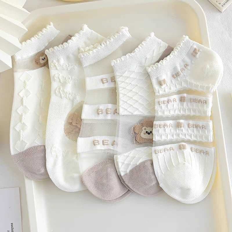 5 Pares/Lote De Verão Meias Brancas Curtas Femininas