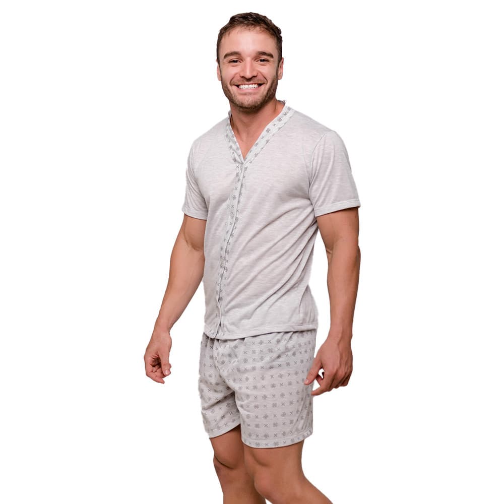 Pijama Masculino Com Botões Diones Tecido Leve Com Shorts Estampado Para Noites de Descanso