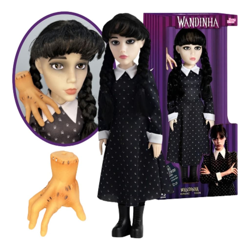 Boneca Wandinha Addams Original Articulada com a Mãozinha Novabrink