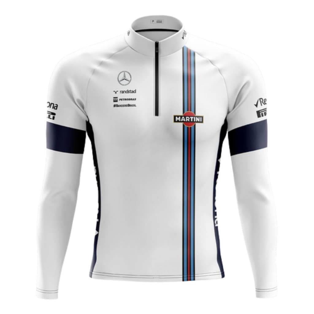 Camisa De Ciclismo Mountain Bike Manga Longa Masculina Martini Branca Proteção Uv+50