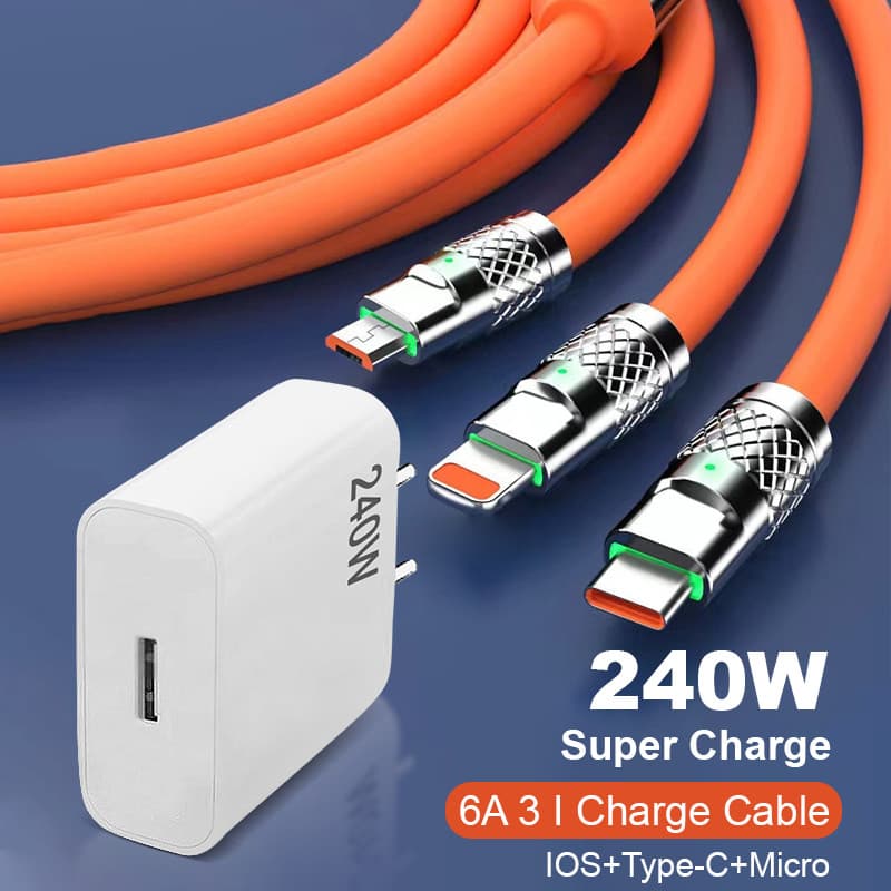 Fast charging 240W port adapter Type-C data cable for iPhone ios USB Androi three in one