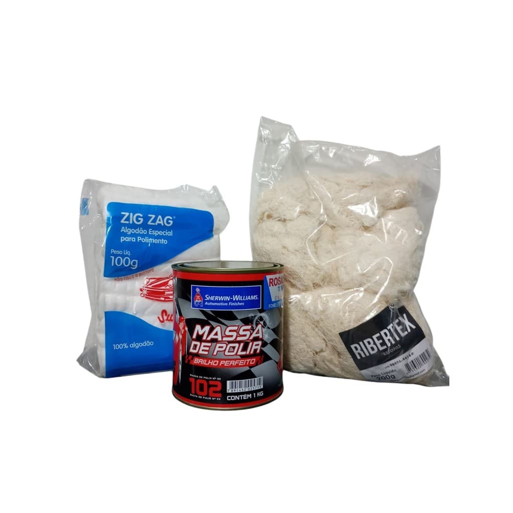 Kit Massa De Polir N2 1kg SW Automotiva + Algodão ZigZag 100g + Estopa 200g