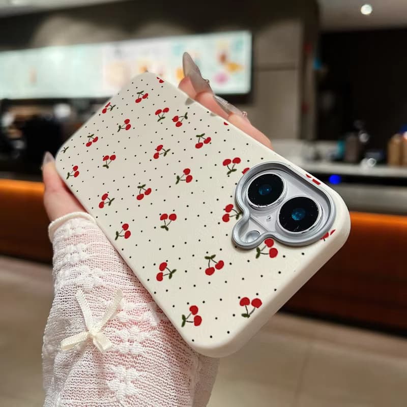 Capa De TPU Com Textura De Couro Impressa Em Cereja Vermelha Fofa Para Realme C75 C67 C65 C63 C61 C55 C53 C51 C35 C30 C3