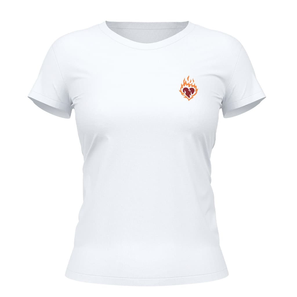Camiseta Cristã Feminina - Coração em chamas | Branca
