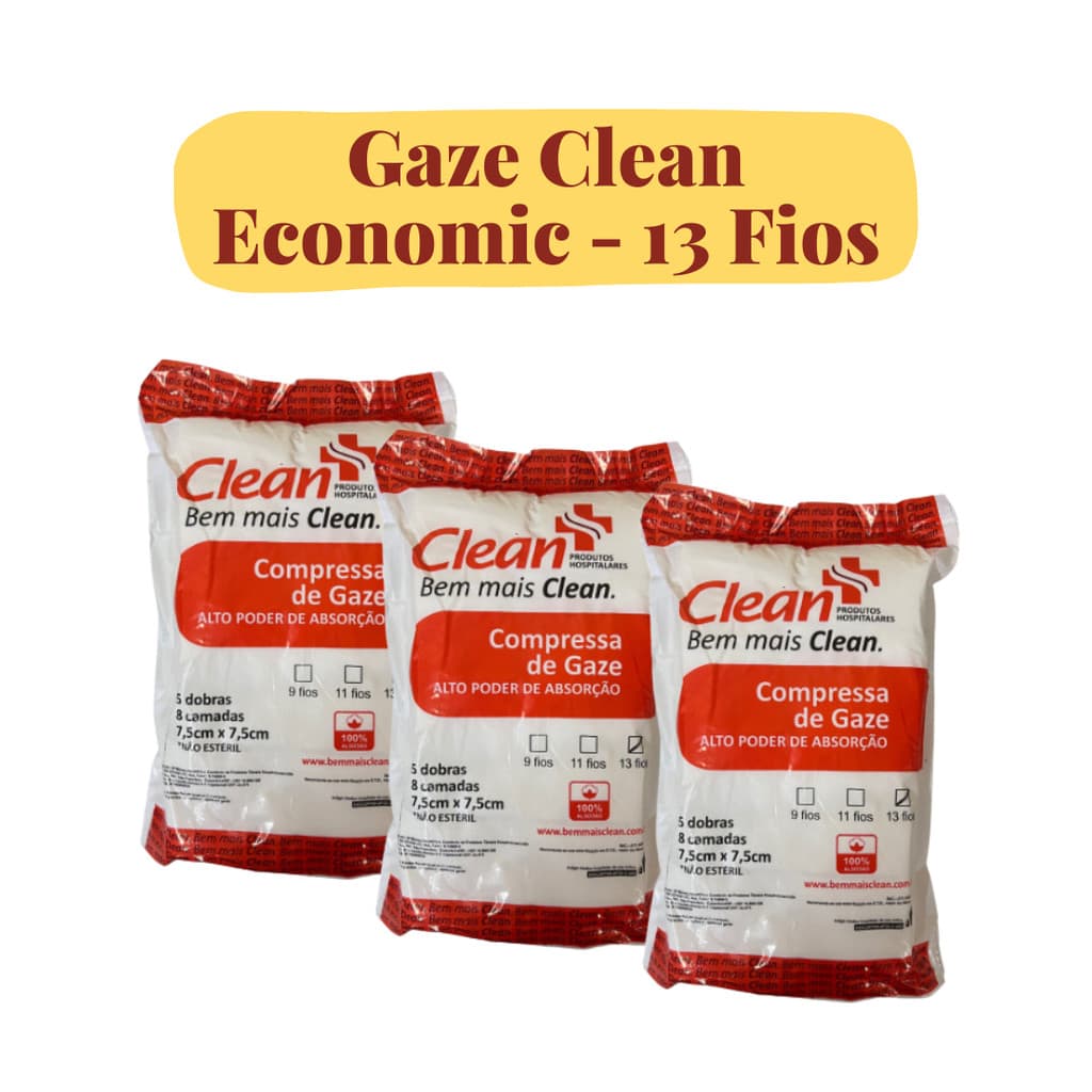 Kit 3 Pacotes Compressa Gaze 13 Fios Clean Economic 7,5x7,5 Hidrófila Curativo Hospitalar Absorvente