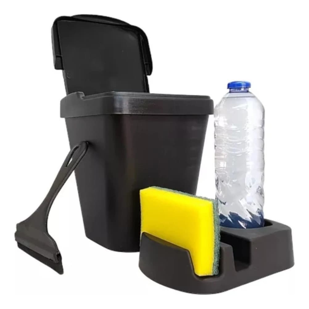Kit Elegance Para Pia Lixeira 4,8l, Porta Detergente E Rodo