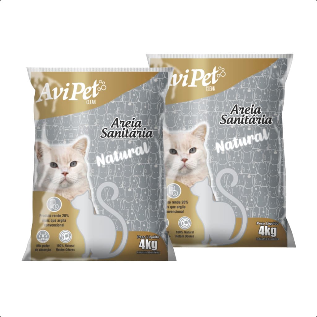 Kit 02 Areia Para Gato Granulada Natutal Grossa Avipet 4kg