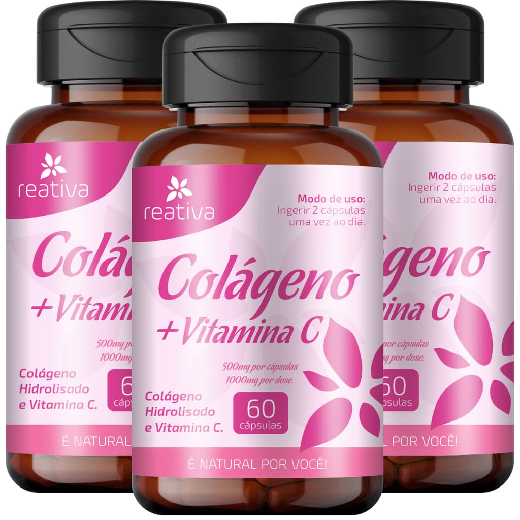 3x Colágeno Hidrolisado com Vitamina C – 180 Cápsulas para Pele e Articulações