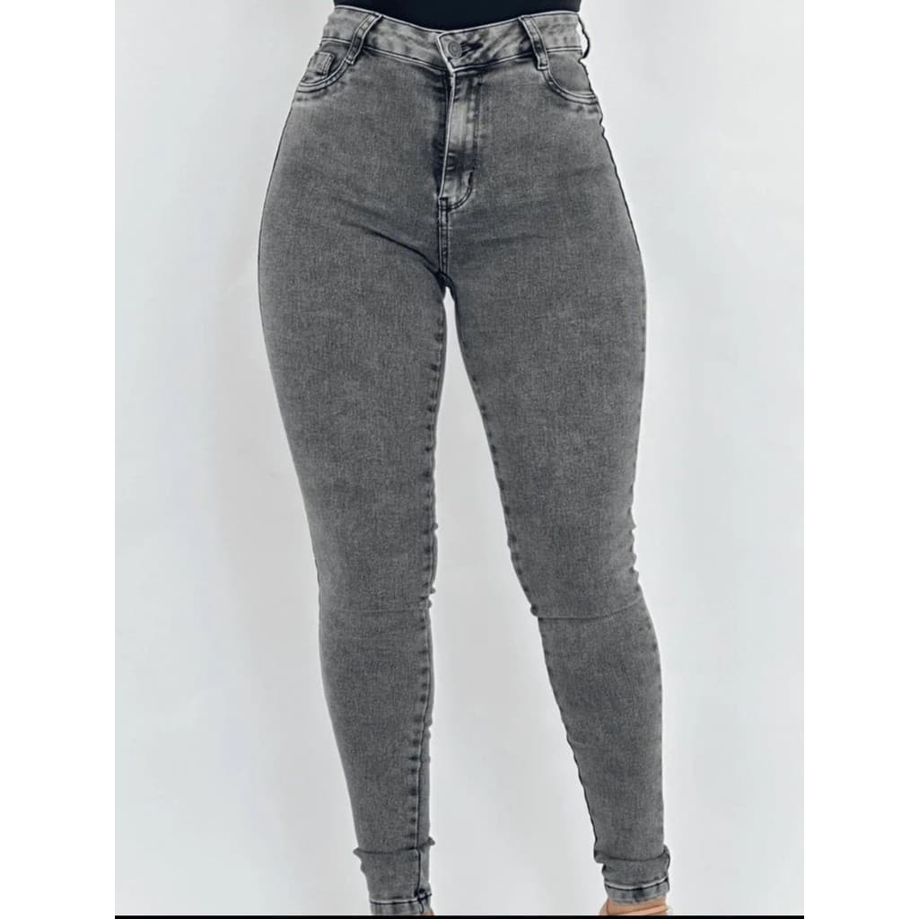 Calça Jeans Feminina Cintura Alta Skinny Com Lycra Cinza Grafit Preta Premium Basica Cós Alto