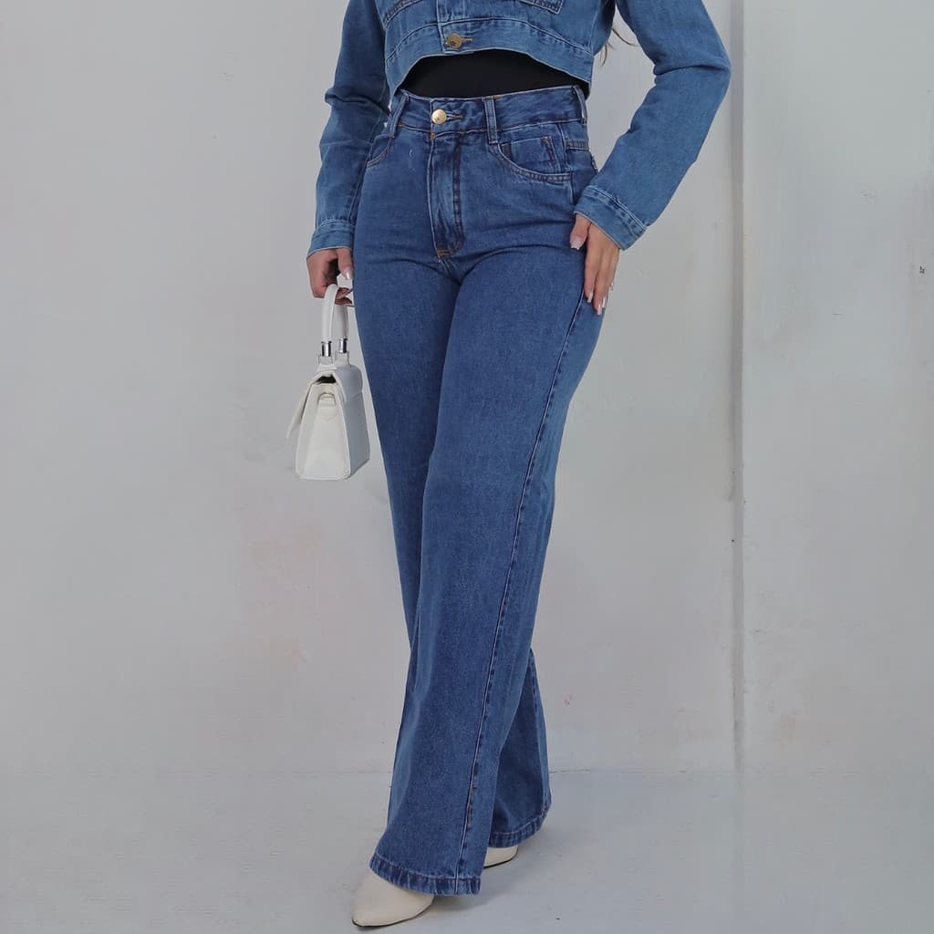 Calça Jeans Feminina Cintura Alta Wide Leg Tradicional Casual Moderna
