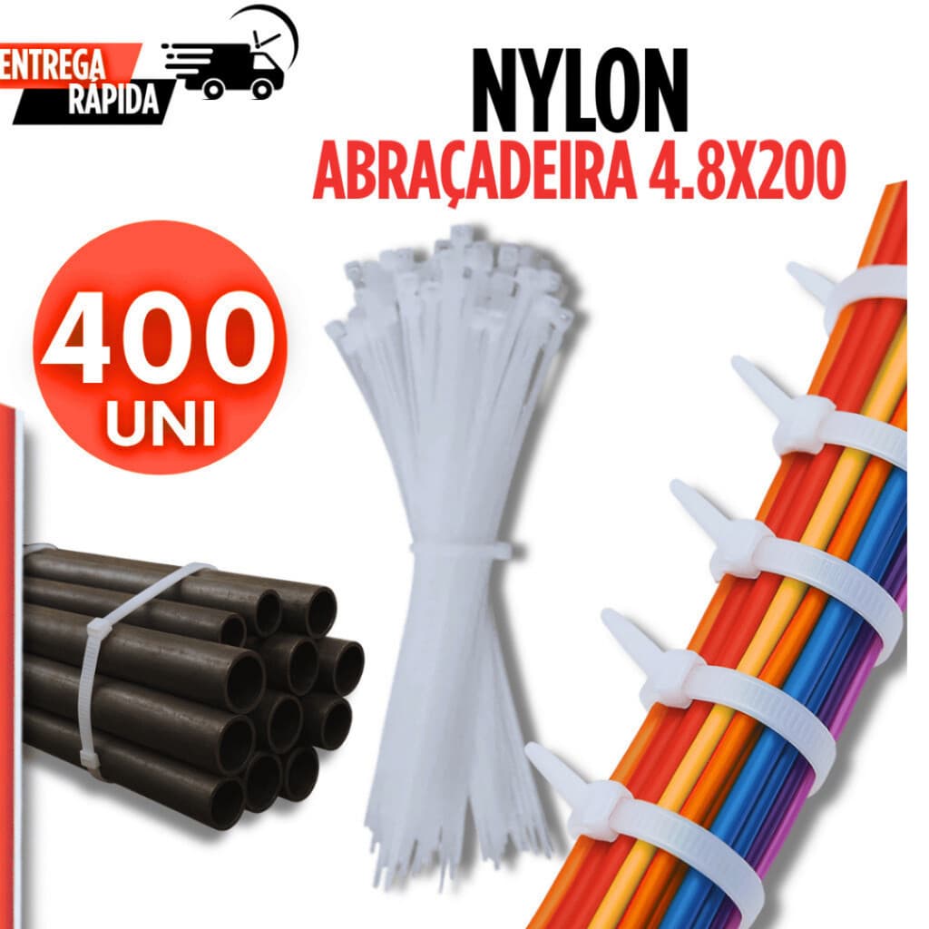 Kit 400 Abraçadeiras Nylon 4.8x200mm Branco Enforca Gato Cinta Presilha 20cm Lacre Branca Utilidades