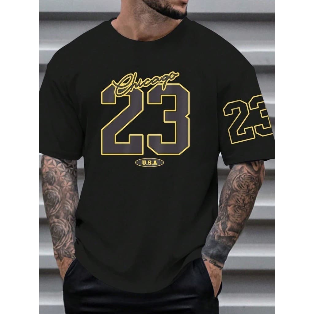 Camisa Oversized masculina Chicago 23 Gola Redonda, 100% Algodão Academia Treino Esportes