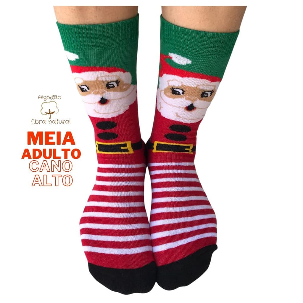 Meia Natal Adulto Cano Alto Longo Papai Noel