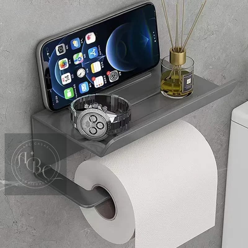 Suporte Papel Higiênico Premium Apoio Para Celular de Banheiro Fixo na Parede Sem Furos