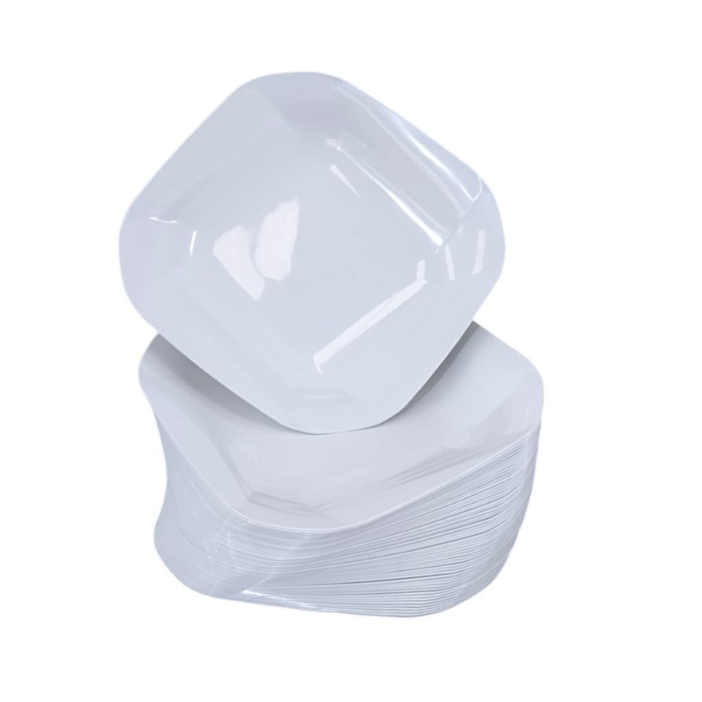 Kit 20 Pratos Liso Quadrado de Plástico Resistente Durável com Detalhes em Espiral