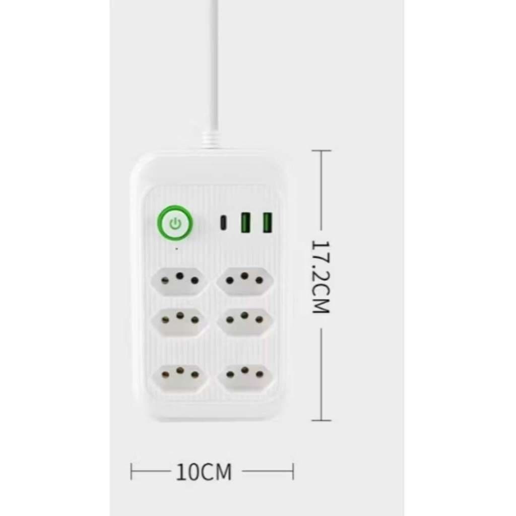 Filtro de Linha Régua Extensão 6 Tomadas 2 Usb 1tpc Botão ON/OFF Cabo 2M Bivolt