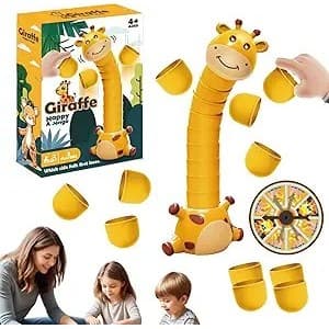 Jogo Girafa de Equilíbrio Multijogador – Brinquedo Criativo com Roleta e Blocos
