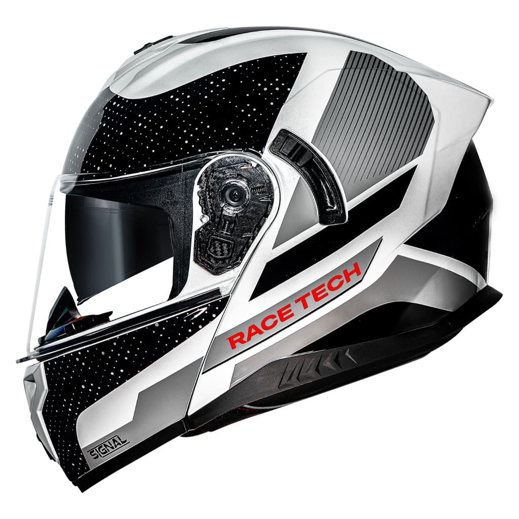 Capacete Moto Race Tech Signal Gear Articulado Preto/Branco