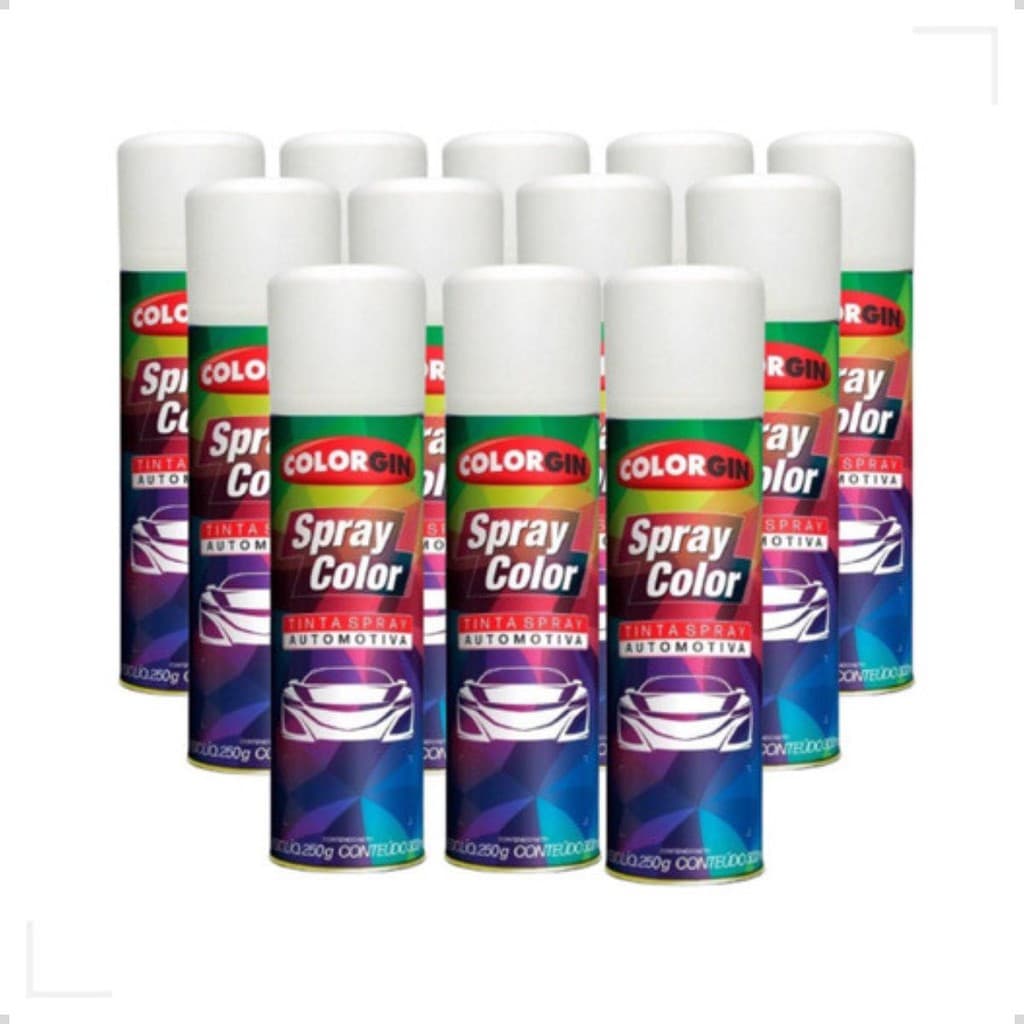 Kit Tinta Spray Automotivo Colorgin Branco Fosco C/ 12