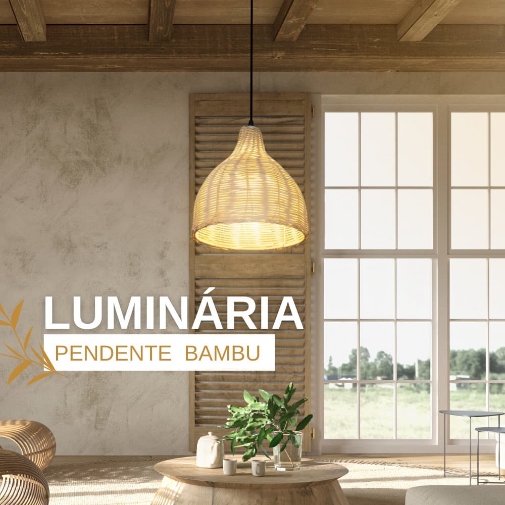 Lustre Palha Luminária Suspensa Fixada No Teto Hitec Bambú Led E27 60W Bivolt Luxo Moderno Iluminação Elegante Teto Casa