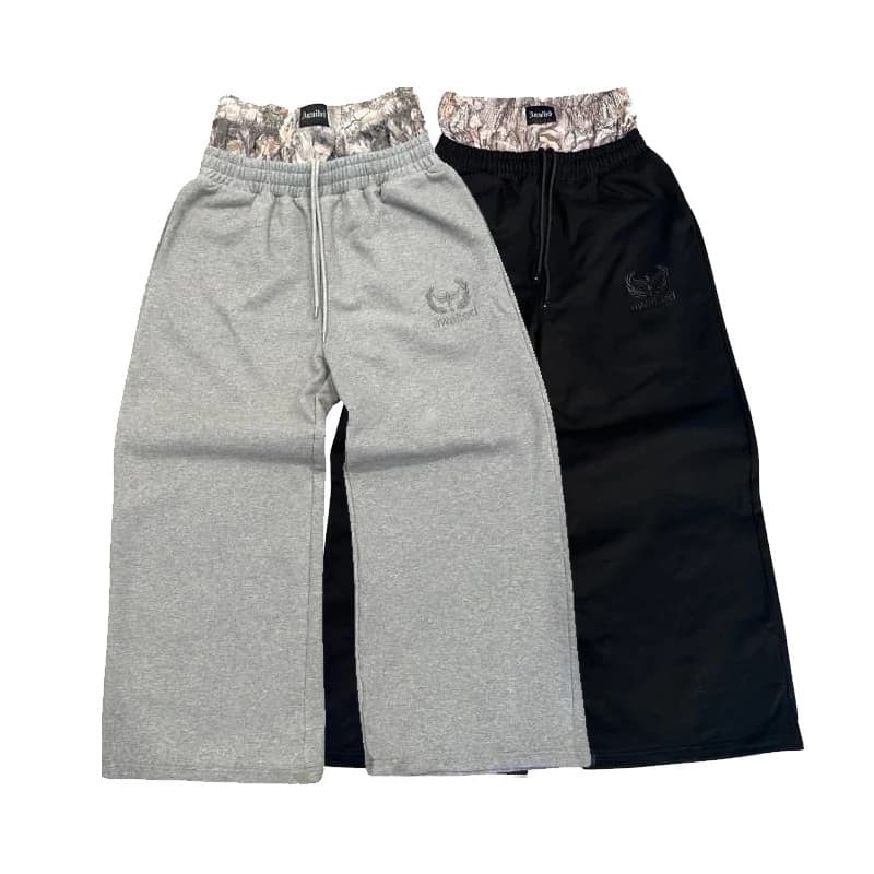 Y2K Retro Sweatpants Cintura Dupla Bordado Camuflagem Padrão Calças De Perna Larga Tendência Masculina Casual Streetwear