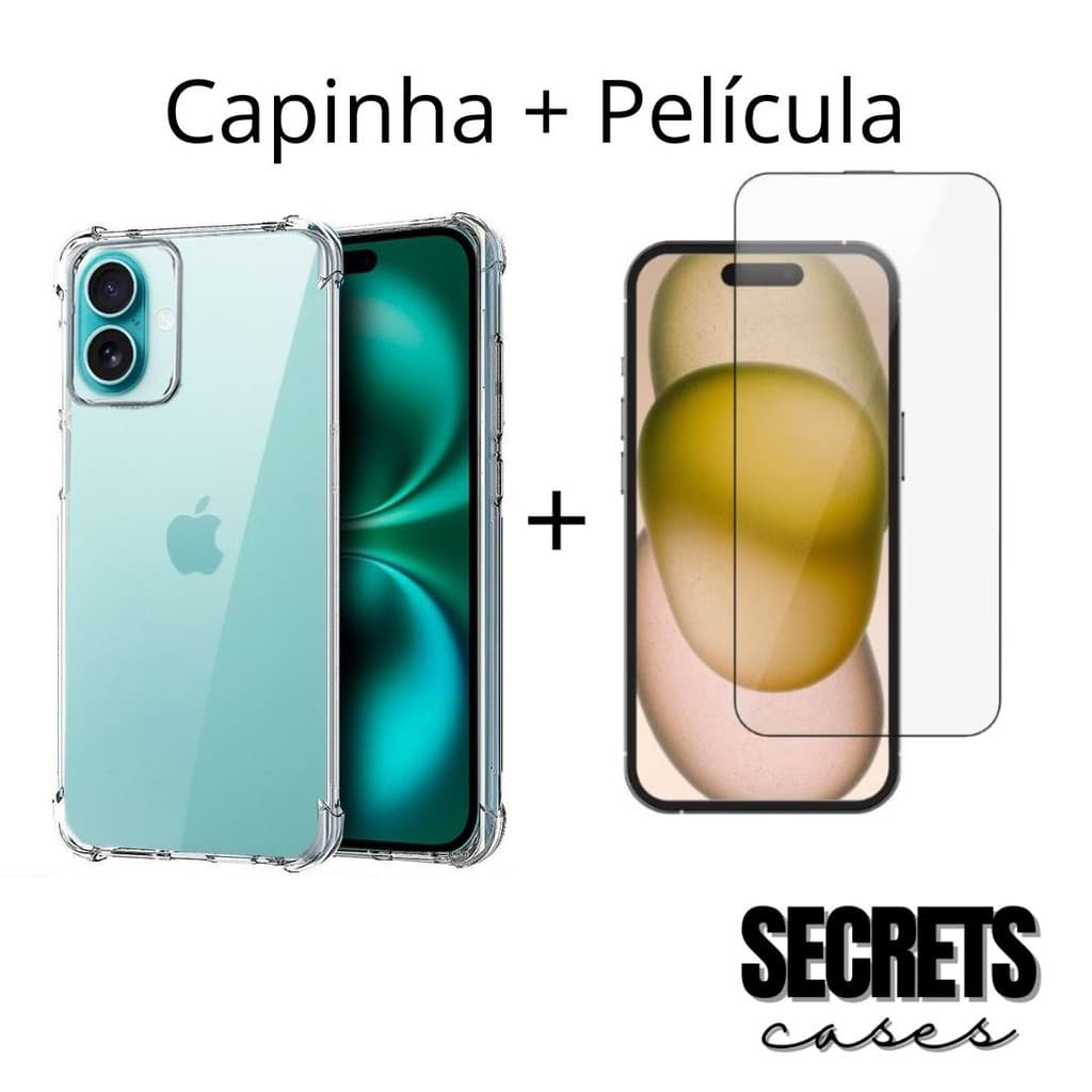 Kit Capinha Anti-Shock Para iPhone 16 Plus + Película 3D