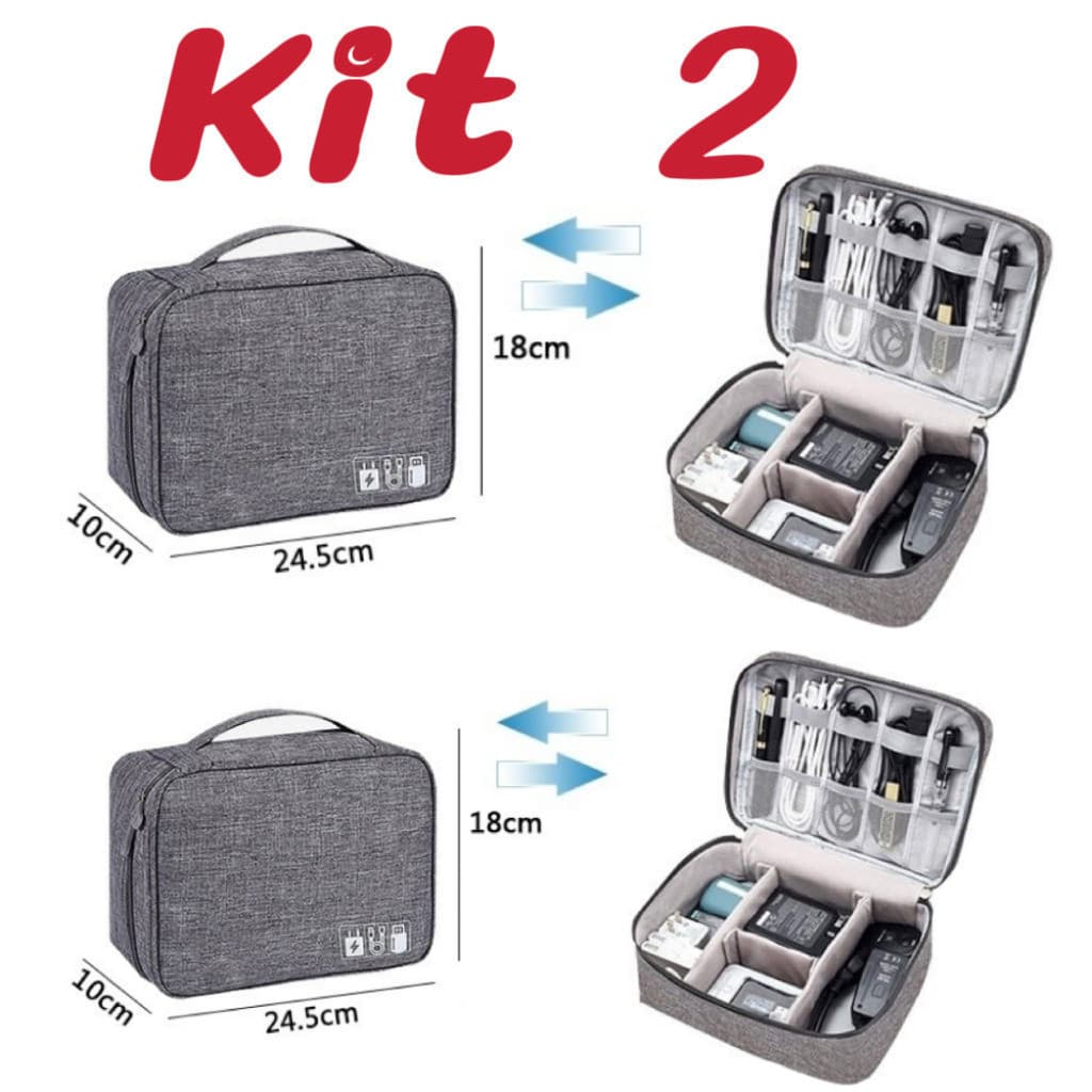 Kit 2 Bolsa De Armazenamento De Cabo De Dados Digital Multifuncional Viagem Necessário  yihan
