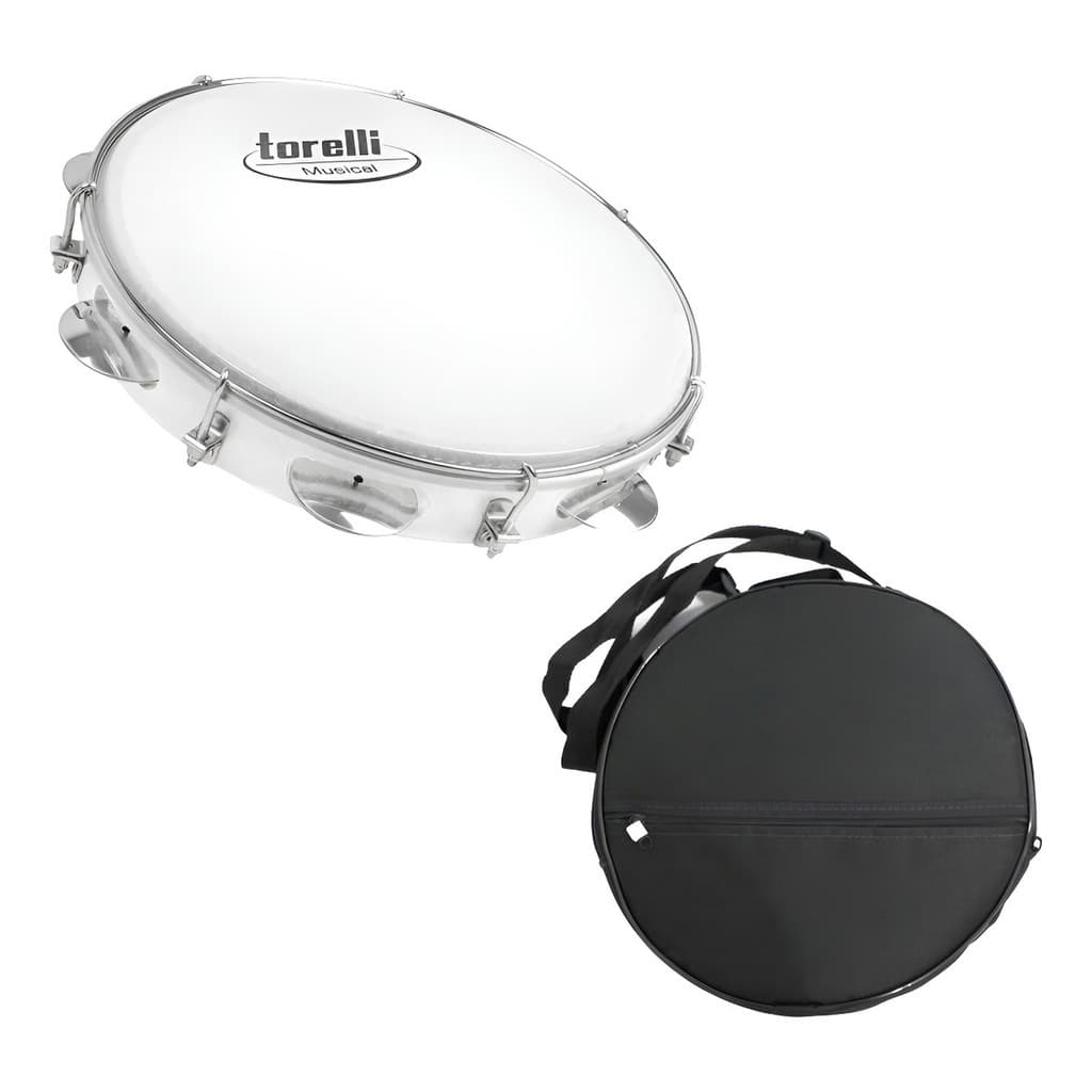 Pandeiro 10'' Injetado Em Abs Branco Torelli Tp309 Com Capa