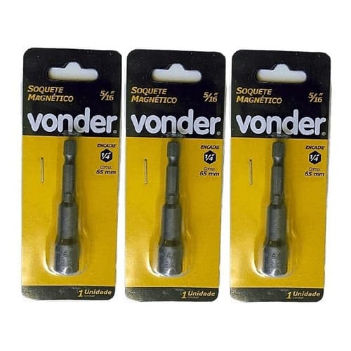 Kit Ponteira Soquete Magnético 5/16 Sextavado Vonder 3 Peças