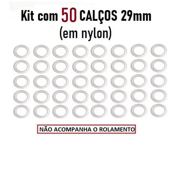 KIT com 50 CALÇOS 29mm para Rolamento 608