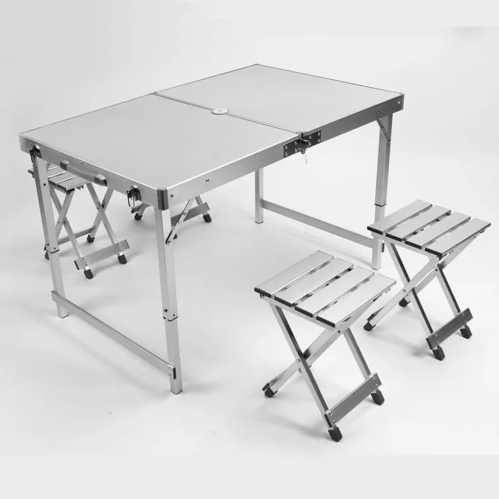 Mesa Portátil Dobrável Alumínio Tipo Maleta Com 4 Cadeira Camping E Praia
