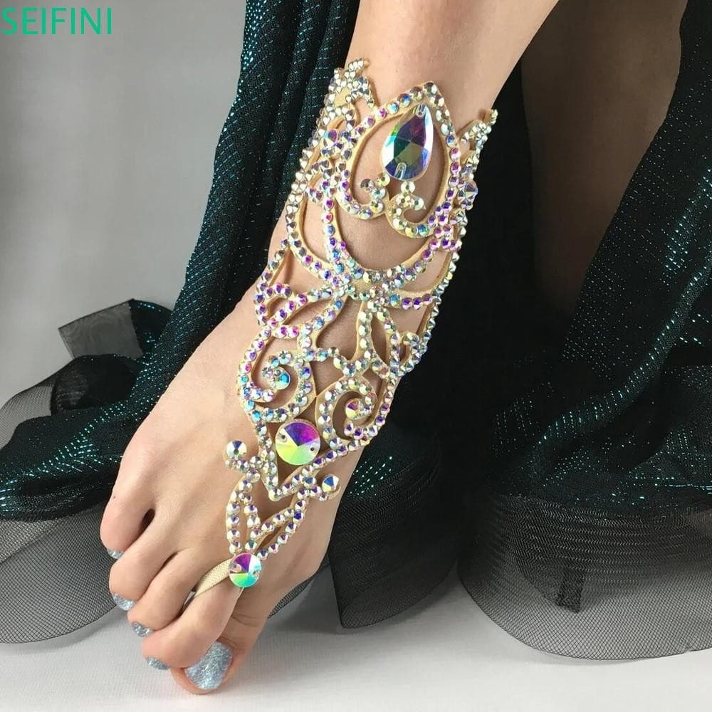Pulseira Cravejada De Strass SEIFINI , Corrente De Perna Brilhante Colorido , Anel De Dedo Do Pé Estilo Boêmio Ajustável
