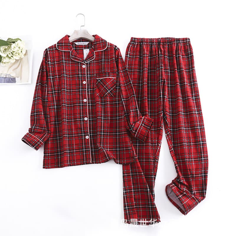 Conjunto de Pijama Feminino de Flanela de Algodão Puro, Tamanhos Grandes, Simples, Ajuste Solto, Primavera, Outono, Inve