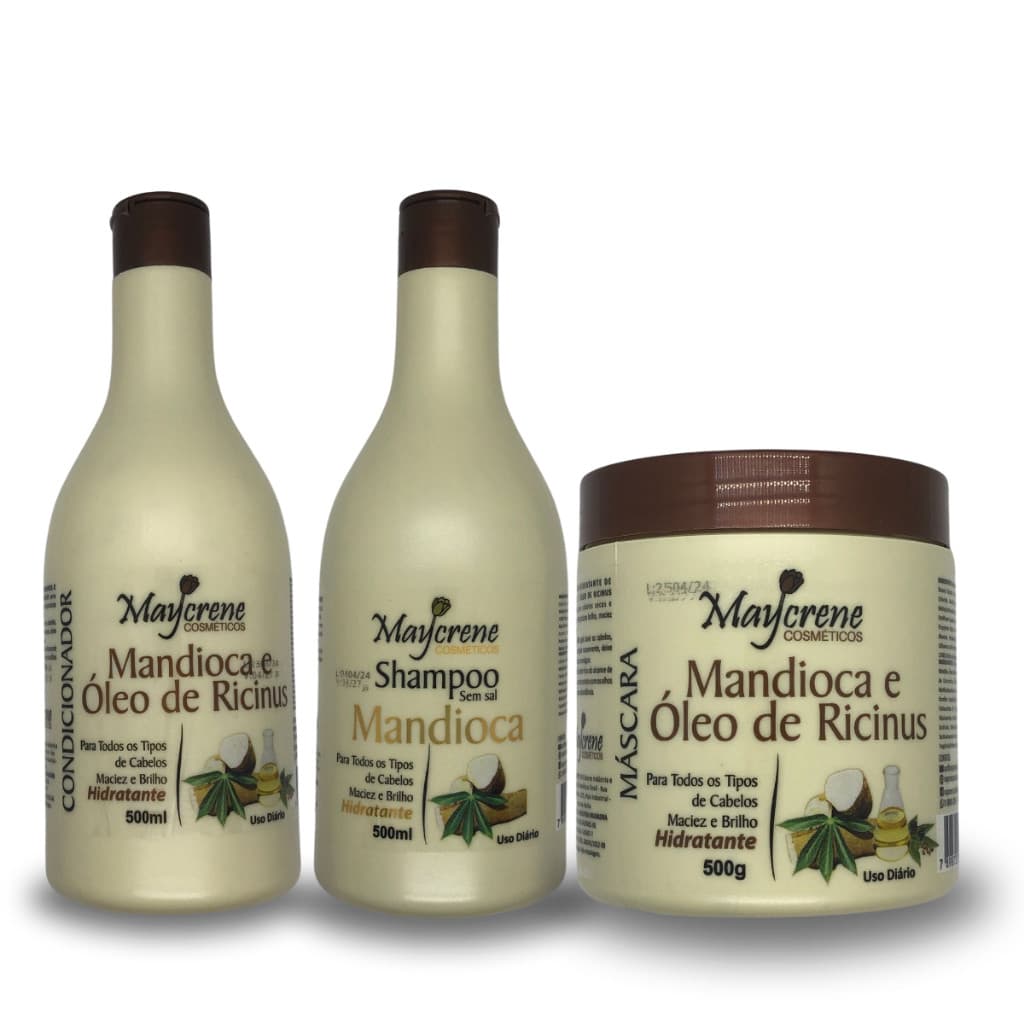 Kit Mandioca Maycrene  - 1 Shampoo + 1 Condicionador + 1 Máscara - Nutri e Repara Fios