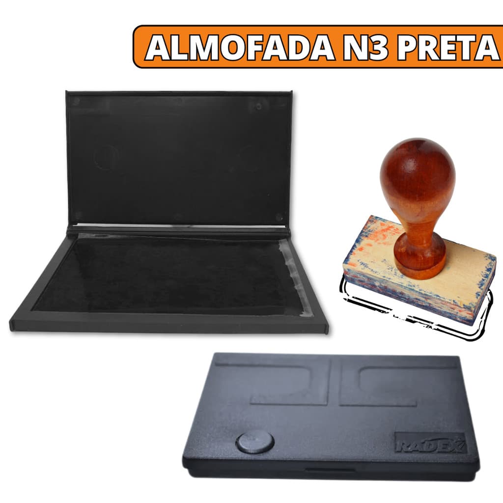 Almofada Carimbeira N3 Com Tinta Preta Para Carimbo De Madeira