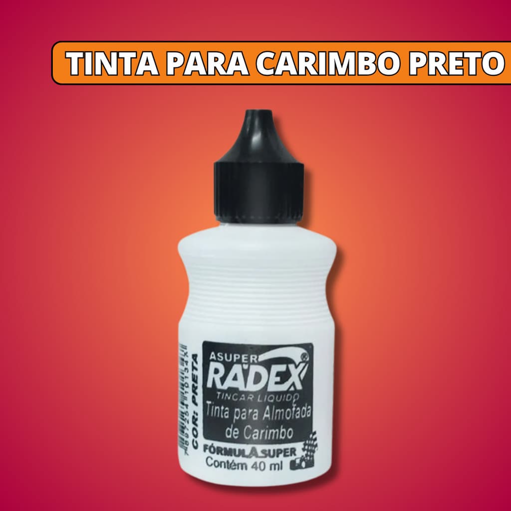 Tinta Preta Para Almofada De Carimbo Radex 40ml Refil Carimbeira