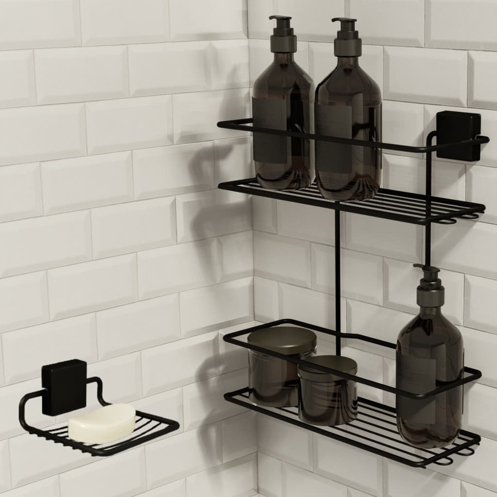 Kit Porta Shampoo e Saboneteira Adesivo 3M Dupla Face 2 Acessórios Banheiro Premium Fixo
