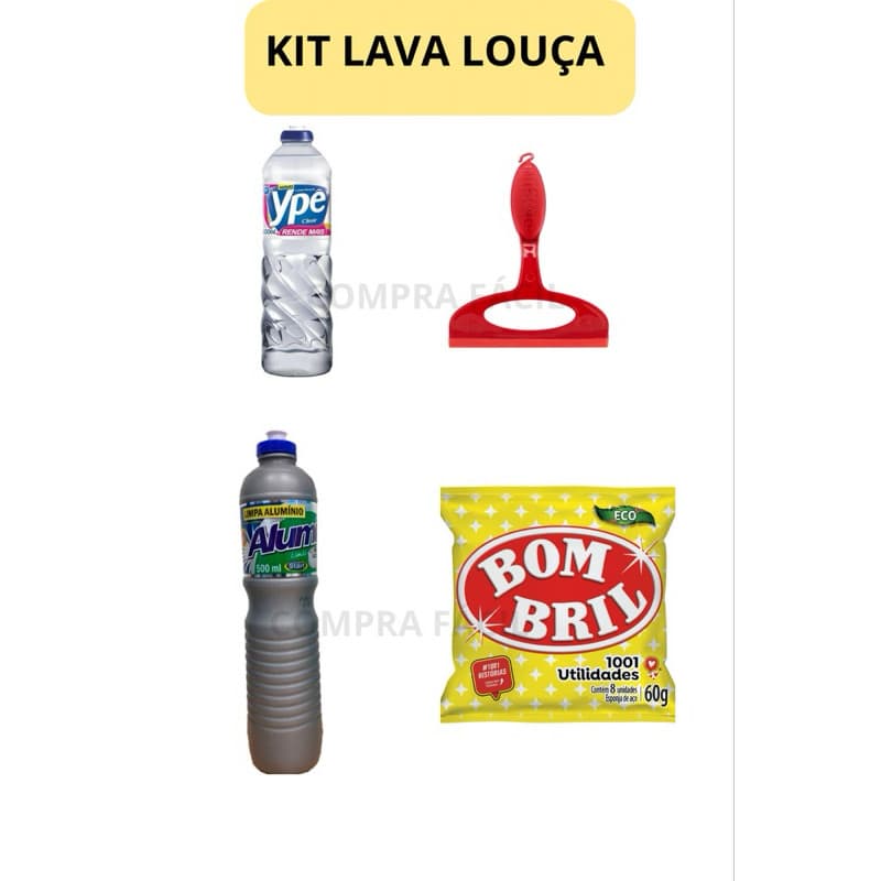 KIT LAVA LOUÇA, DETERGENTE YPE, BOMBRIL, LIMPA ALUMÍNIO,RODO PARA PIA