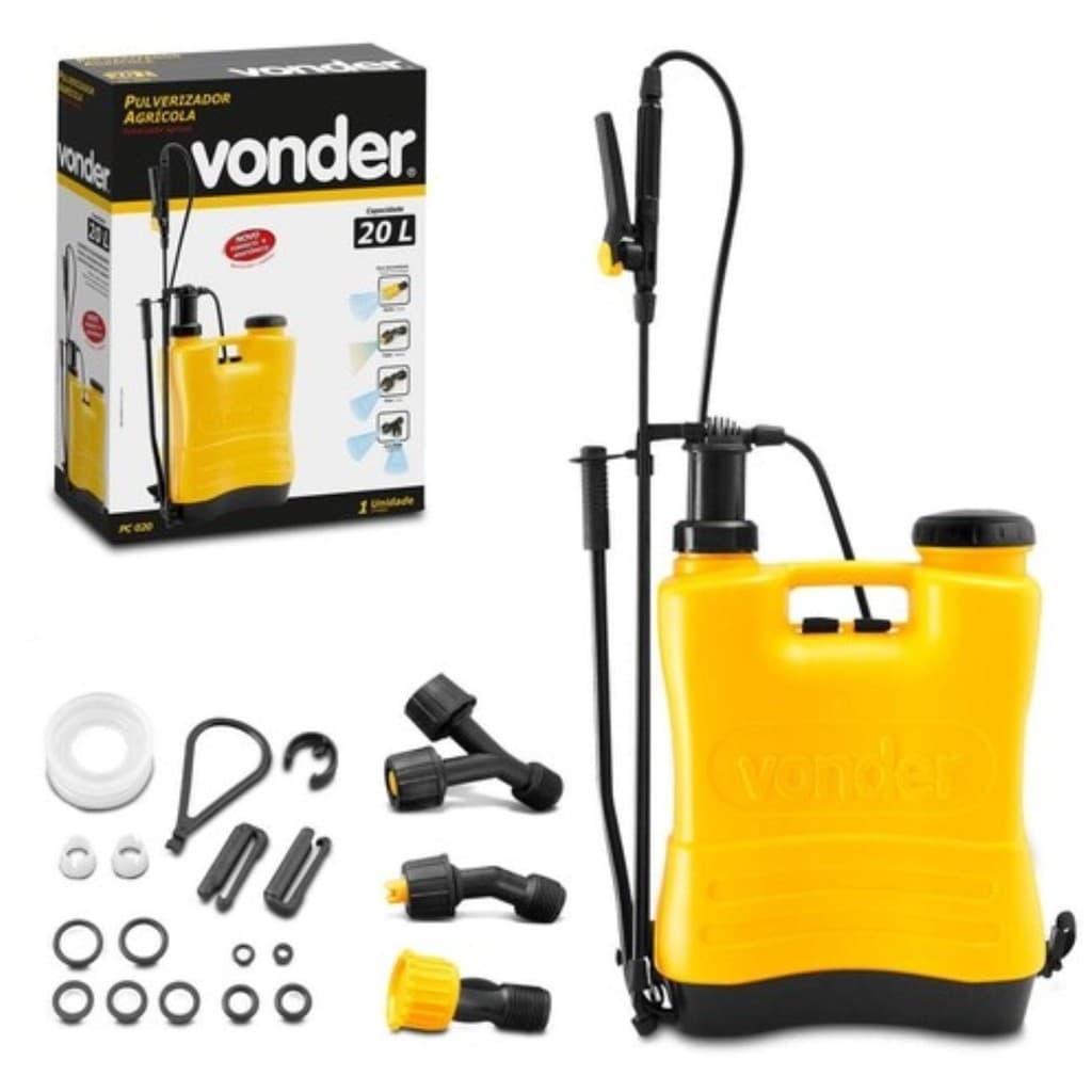 Pulverizador Costal 20 Litros Vonder Manual Agricula Bomba Passar Veneno Kit 4 Bicos