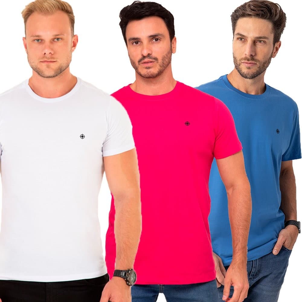 Kit 3 Camisetas Masculina Algodão Premium Leve Respirável Costura Reforçada Casual