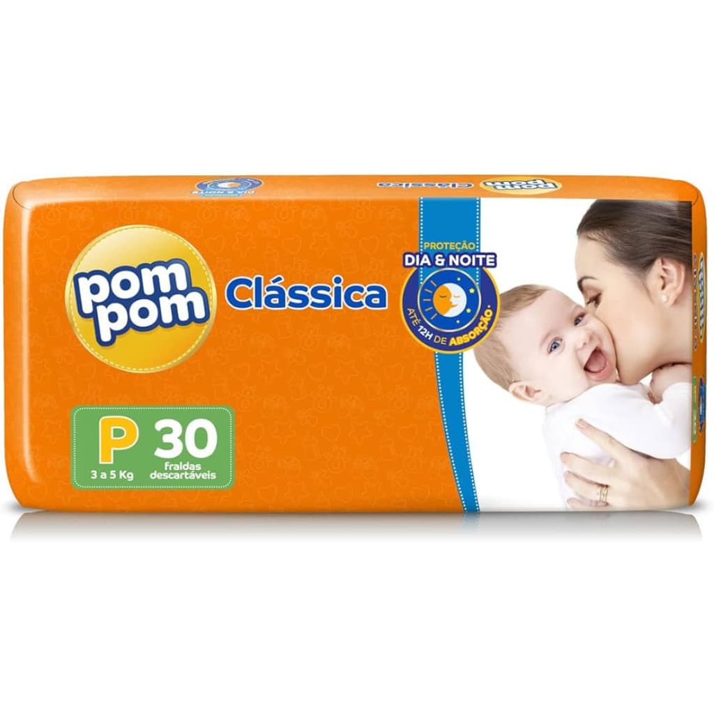 Fralda Pom Pom Clássica Jumbo Tamanho P - Pacote com 30 Unidades