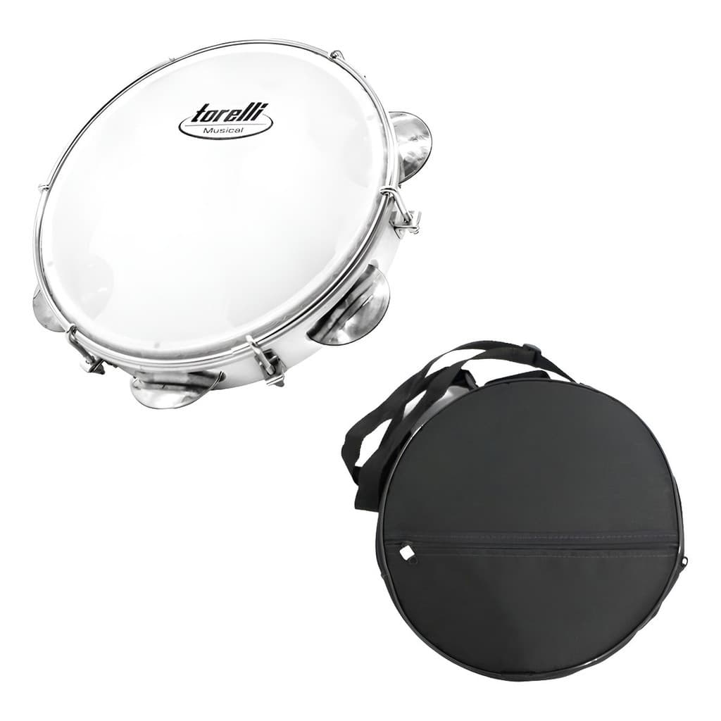 Pandeiro 8" Injetado Em Abs Branco Torelli Tp809 + Capa Luxo
