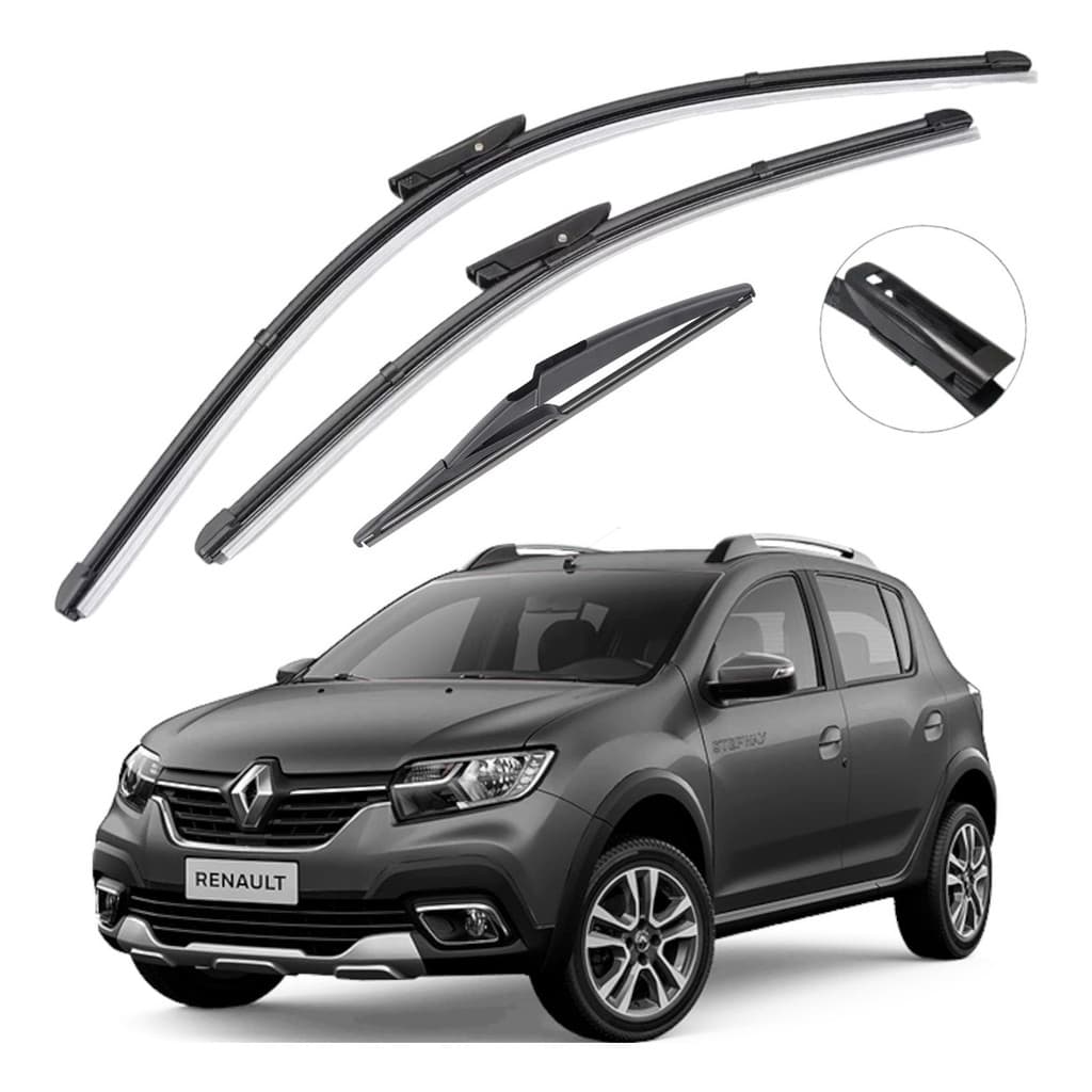 Kit Palhetas Limpador de Para-brisa Silicone Renault Sandero 2008 a 2023 Soft Flex