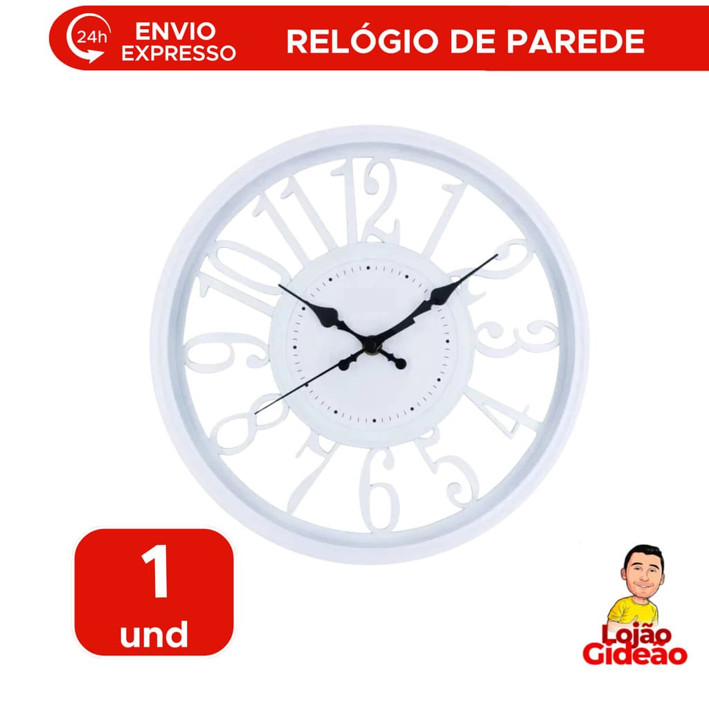 Relógio de Parede plástico Alumínio  Branco 30cm