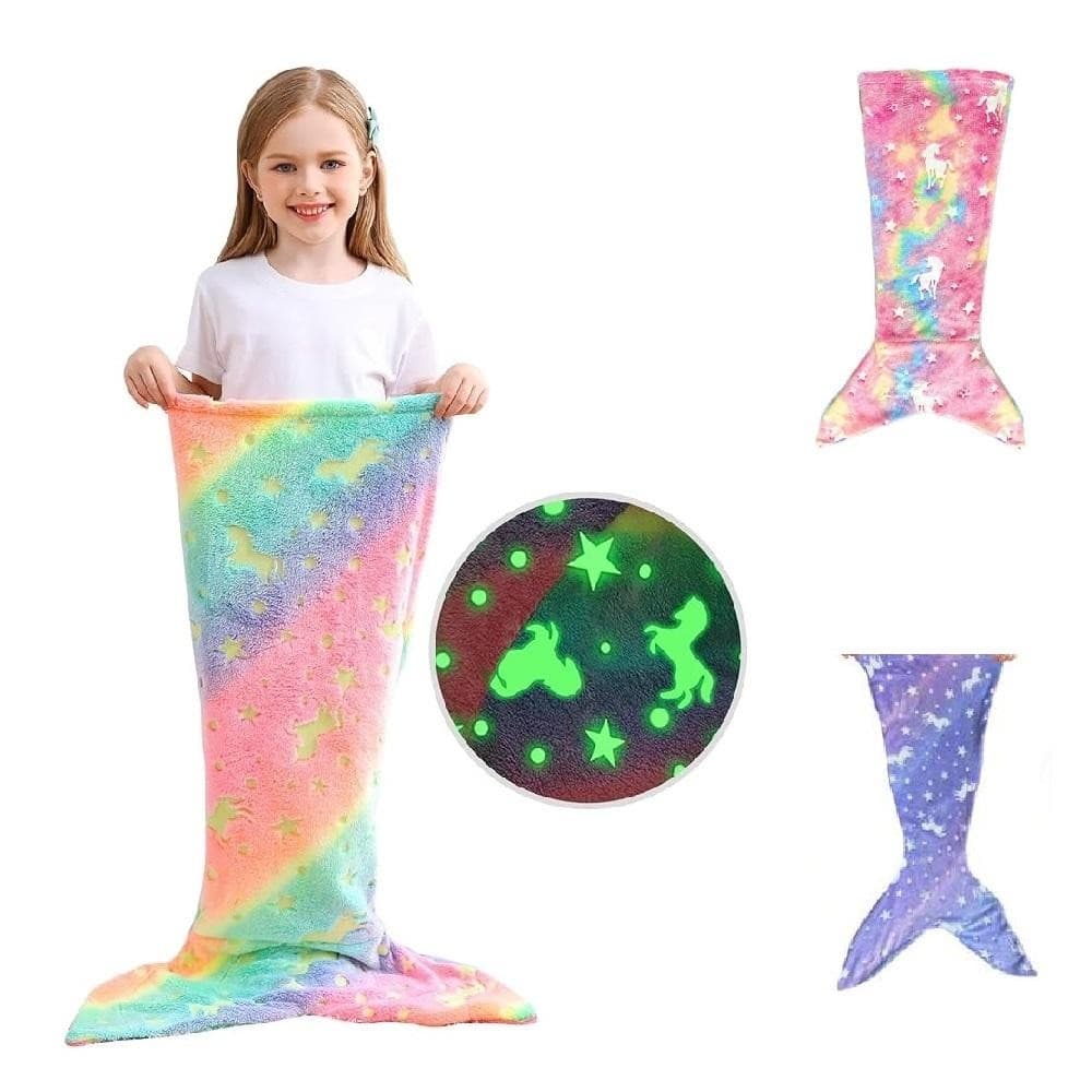 COBERTOR CALDA DE SEREIA INFANTIL BRILHANTE ILUMINADA MANTA DIVERTIDA SACO DE DORMIR MENINA