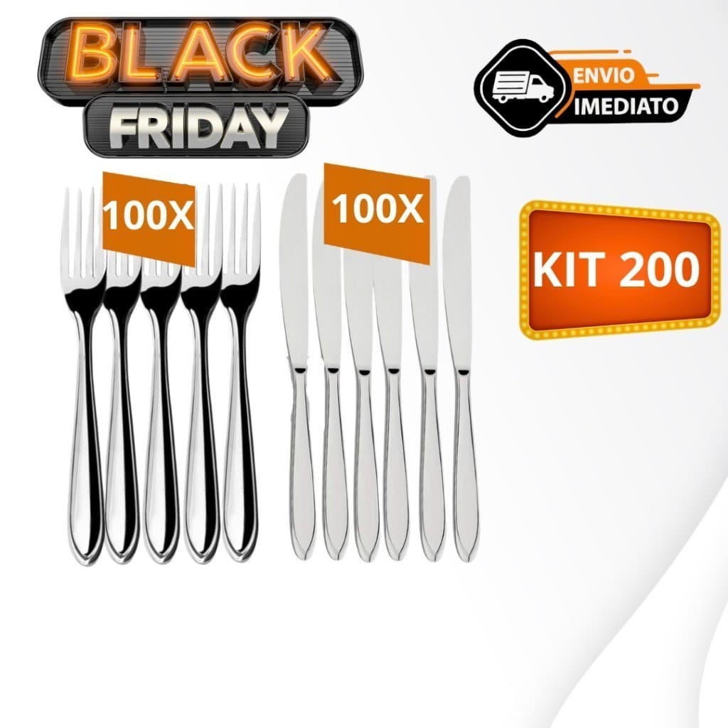 Kit 200 Talheres em Aço Inox Almoço Jantar 100 Garfos 100 Facas