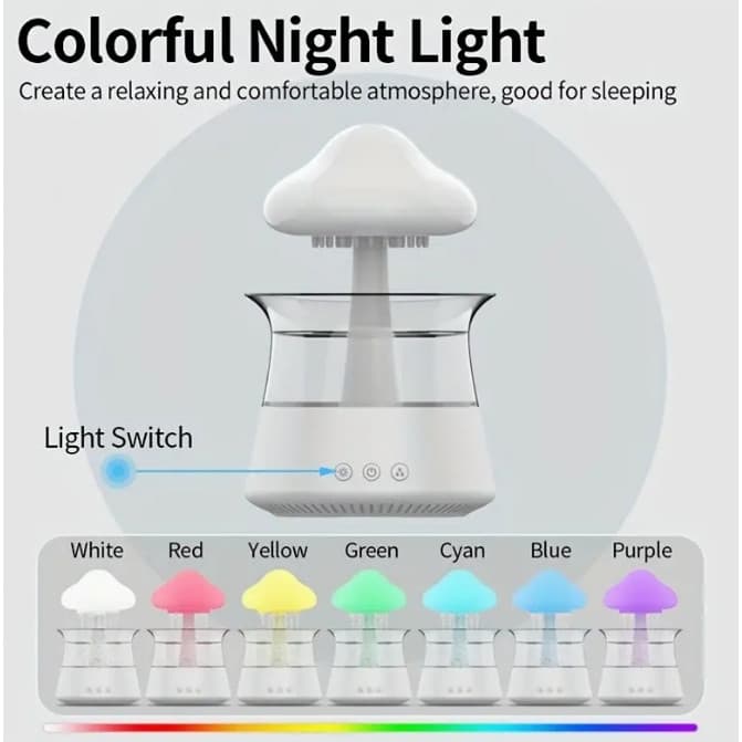 Umidificador Difusor De Aroma De design Nuvem e Chuva 7 Cores Luz Noturna Doméstica E 2 Litros Qualidade e Eficaz