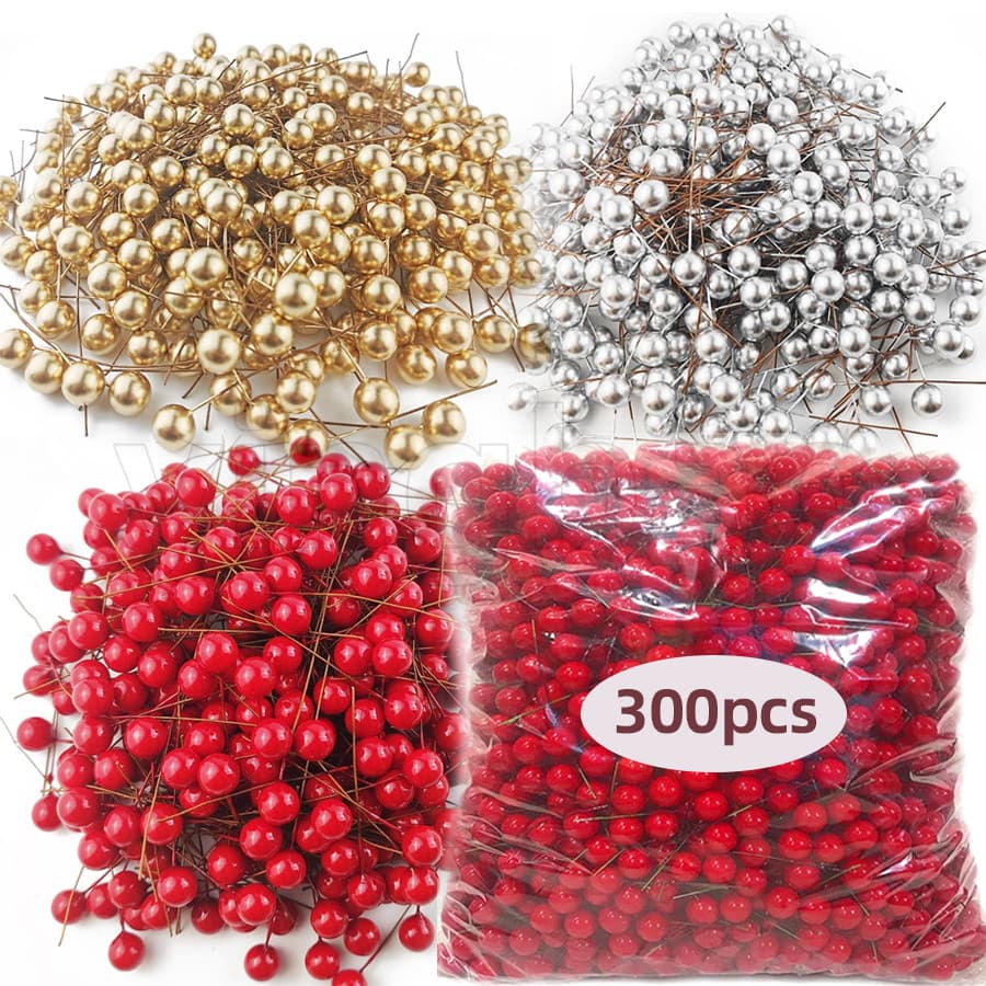 300 Peças Mini 12mm Frutas Artificiais Vermelho Falso Baga Cereja Estame Para O Natal DIY Guirlanda Floral Ornamento Cai