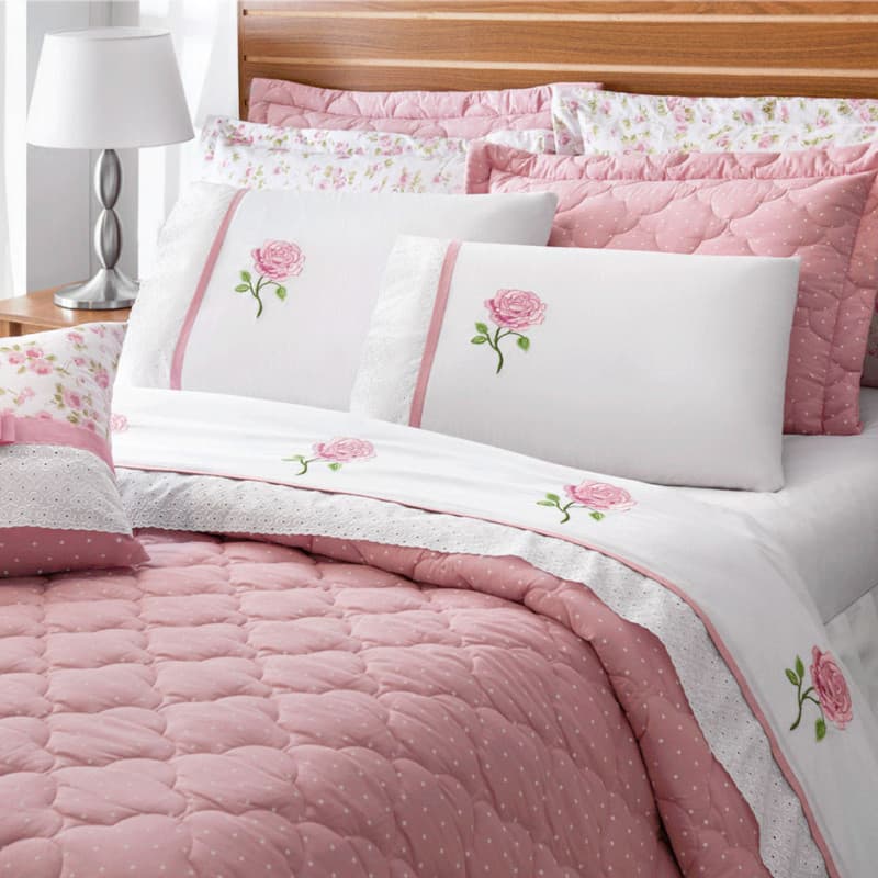 Kit 7 Peças Cobre Leito Athena CAMA QUEEN - 07 PEÇAS PERCAL 180 FIOS - Rosê