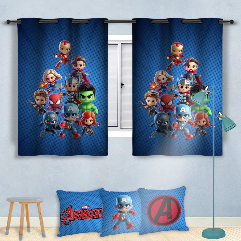 Cobre Leito Menino Avgs Cortina Super Infantil Estampa Quarto Fofo Heróis Cut kit Ou Avulso